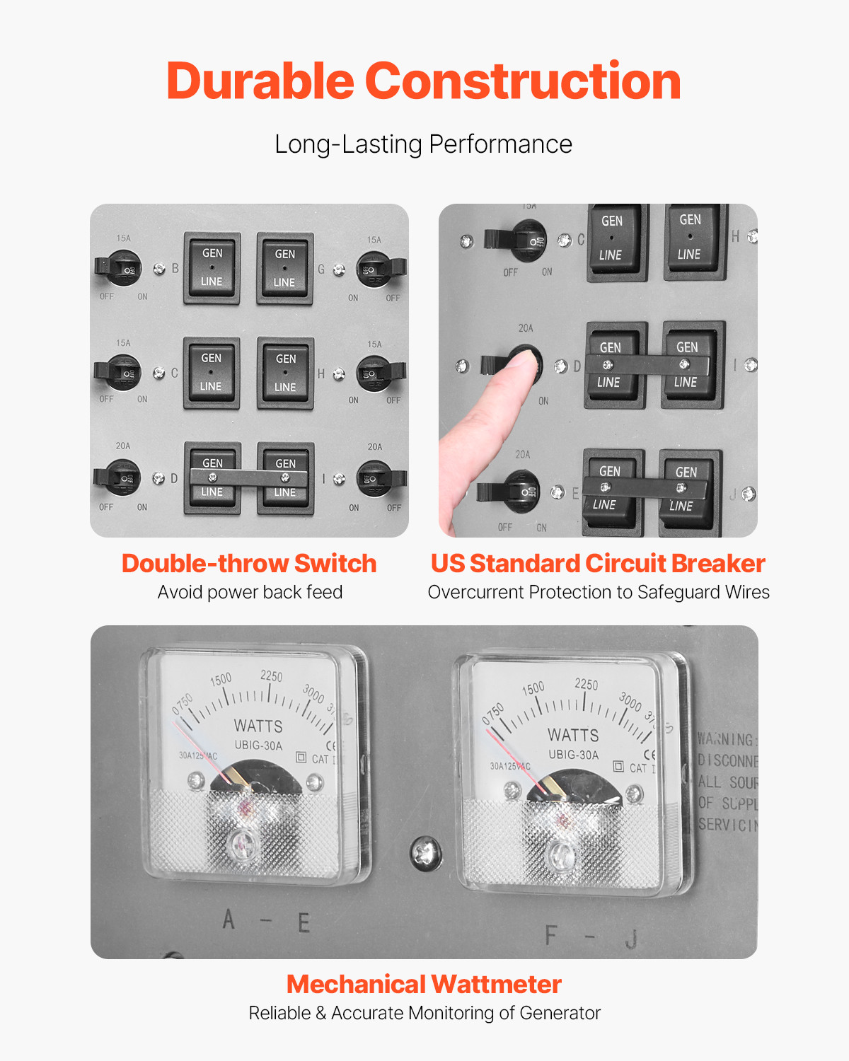 VEVOR Manual Transfer Switch 30A Generator Transfer Switch Kit NEMA 3R 7500W