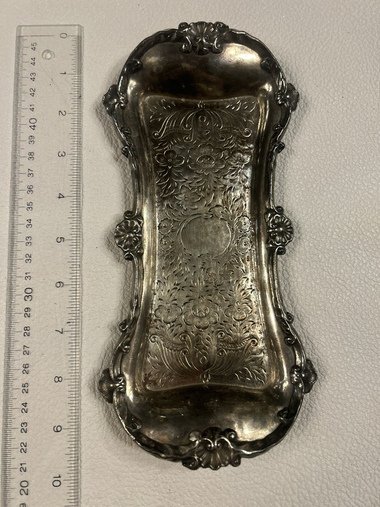 Antique Victorian Signed Gilbert Silverplate Footed CANDLE Wick SNUFFER & Tray