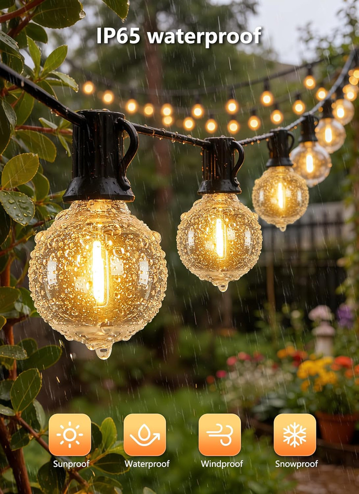 Outdoor String Lights with Remote, 100Ft Outside Waterproof Light with Dimmable