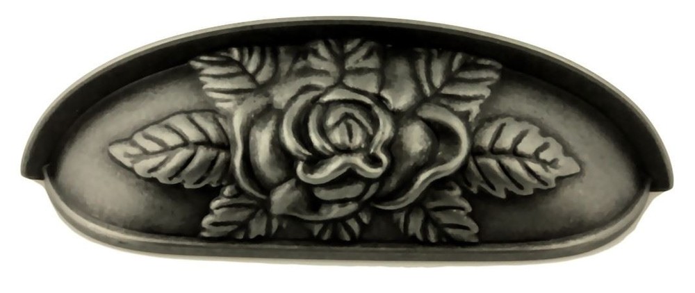 3-3/4" Old Rose Pattern Cup Pull Antique Pewter