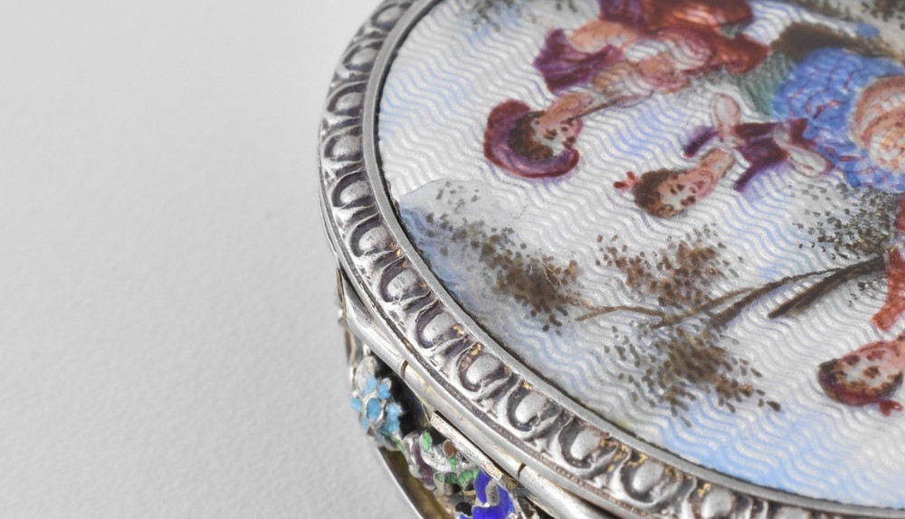 Antique Austrian-Hungarian Solid Silver Enamel Patch Pill Box, Vienna, 1872