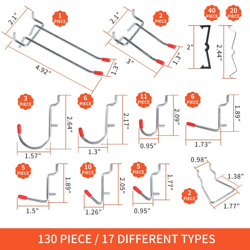 130PCS Pegboard Hooks Assortment - Peg board Hooks for Hanging Tools with Peg...