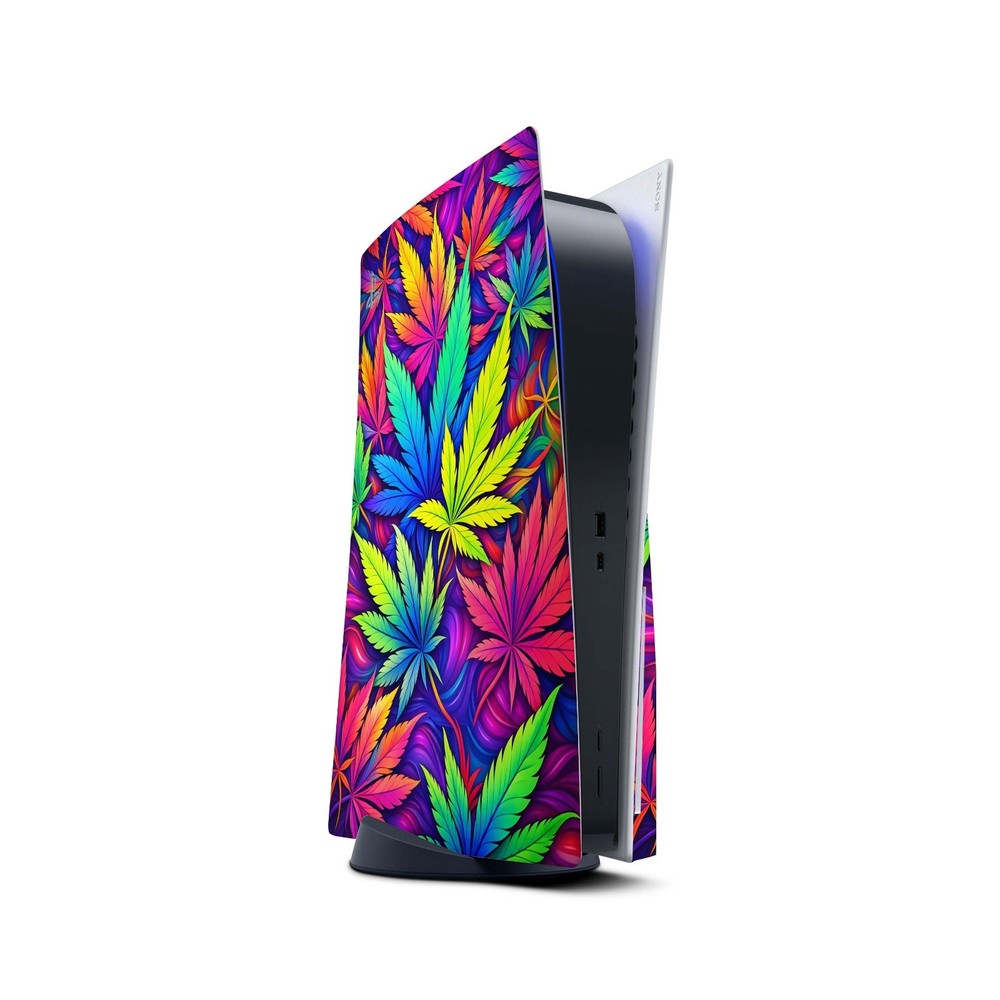 Psychedelic Cannabis Leaf PS5 Console & Controller Vinyl Skin Wrap Decal Set