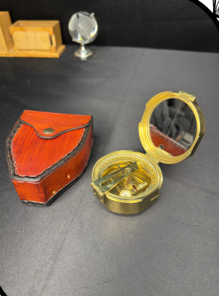 Solid Brass Geological Compass Surveying Instrument Leather Case Heavy Transit C