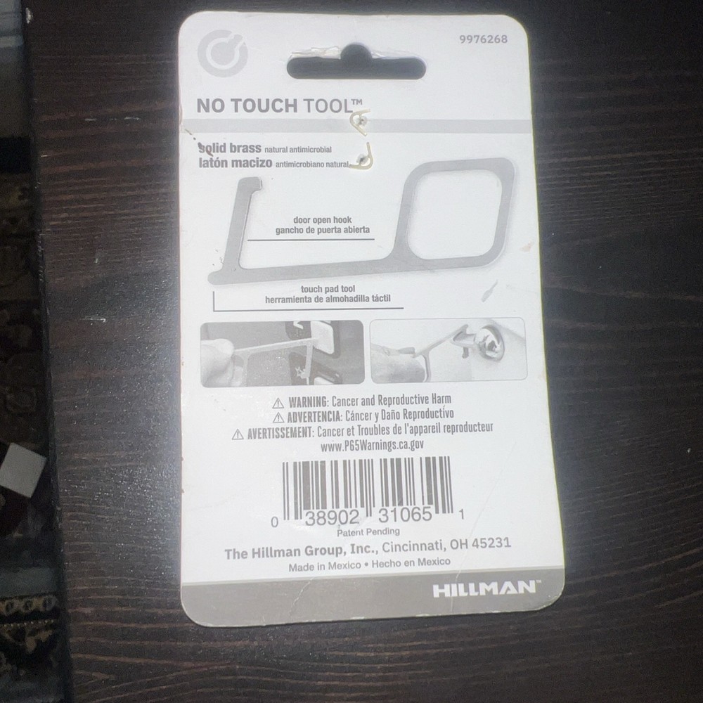 Minute Key No Touch Tool Solid Brass Anti-microbial By Hillman Door Open Hook
