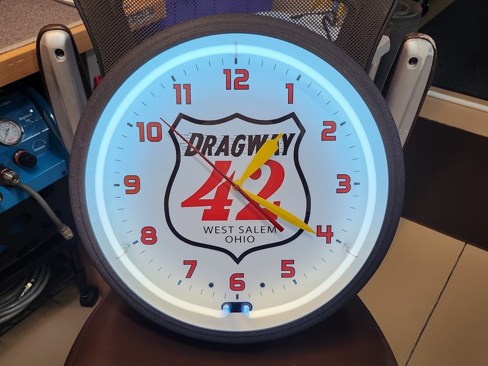 Dragway 42 Neon Clock 20" Image Time Mint condition Custom Made