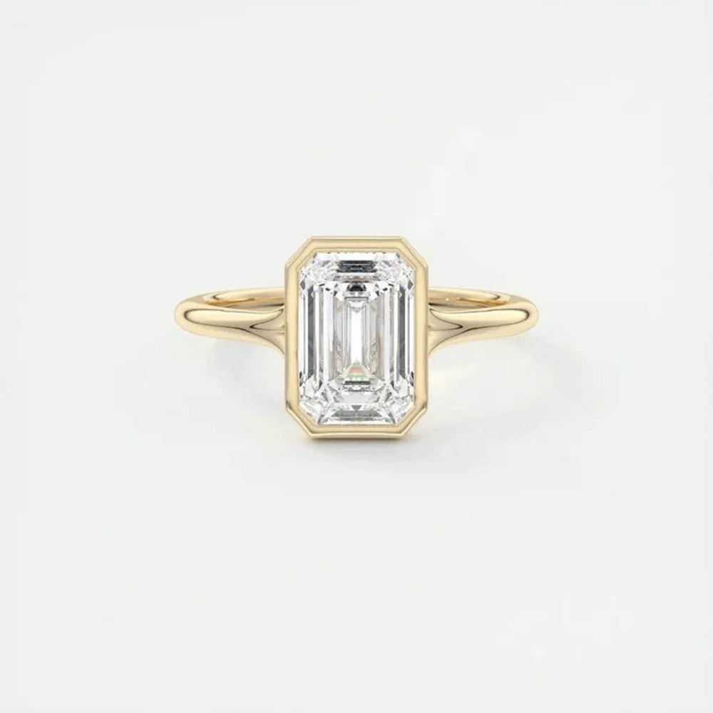 3.00 Ct Blue Emerald Cut Engagement Ring Large Emerald Three Stone Wedding Ring