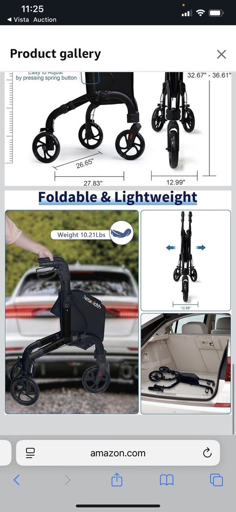 Premium 3 Wheel Rollator Walker for Seniors, Lightweight Foldable Elderly T (SR)