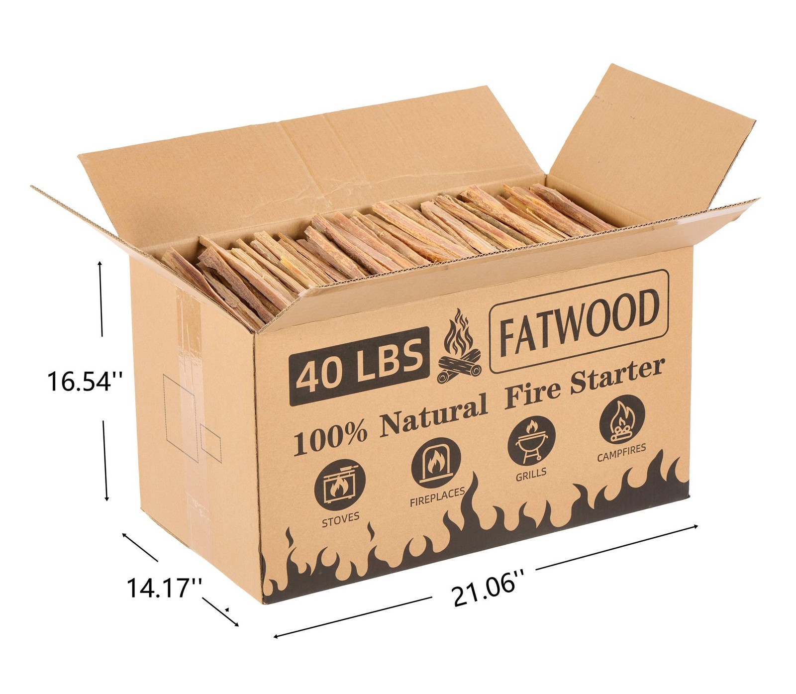 40 LB Natural Fatwood Fire Starter Kindling Sticks - Wood Stove Fireplace