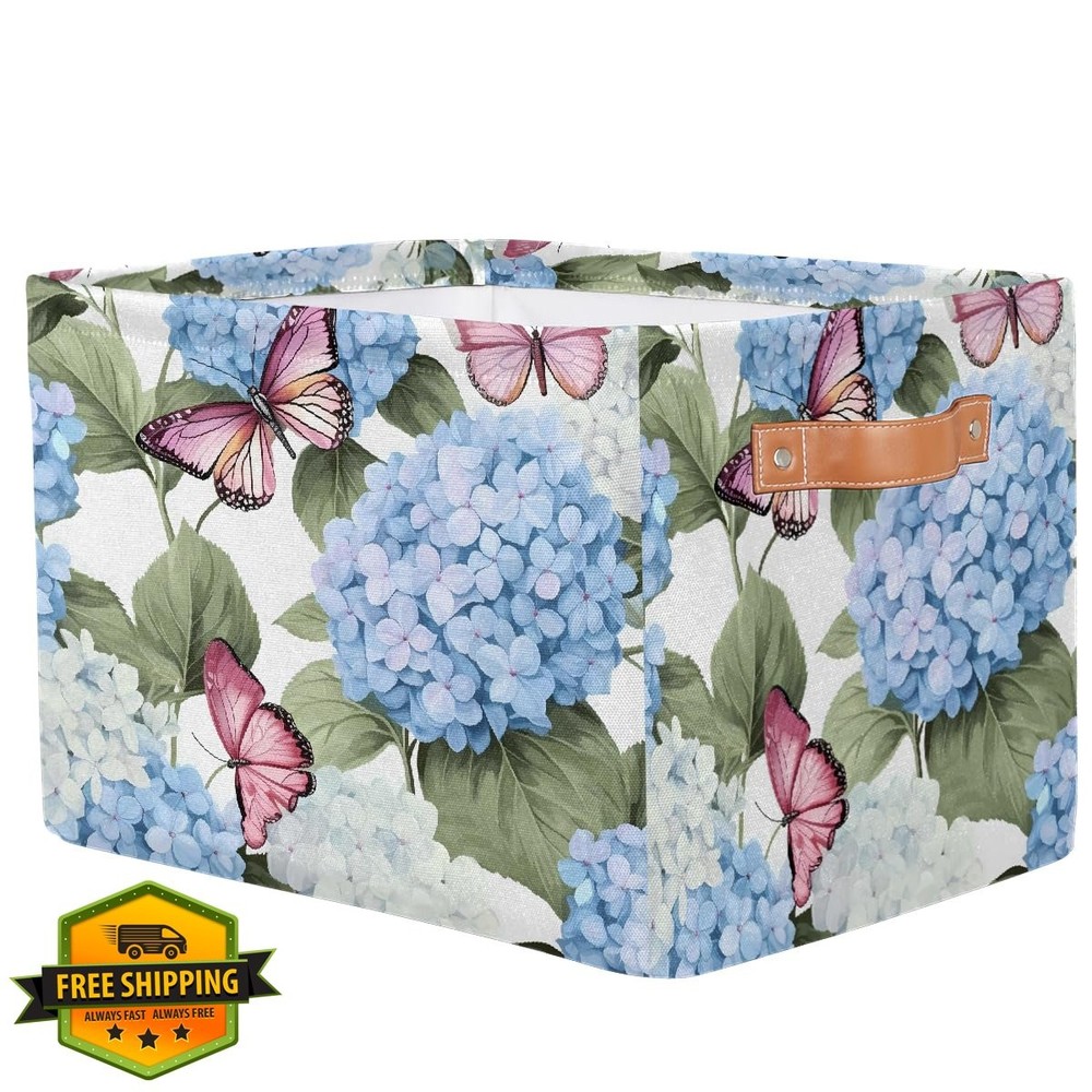 YPPA যুক্তি Hydrangea Storage Baskets Blue Pink Butterfly 1 Pc