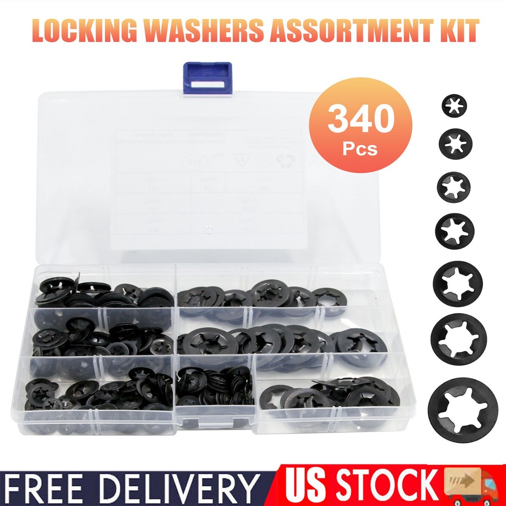 340pcs Internal Tooth Star Lock Spring Quick Washer Push On Speed Nut Assortment