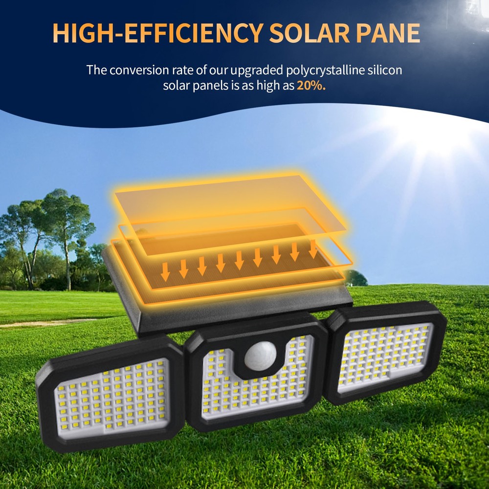 2Pcs Solar Security Lights 210LED Motion Sensor Flood Light IP65 Remote Control