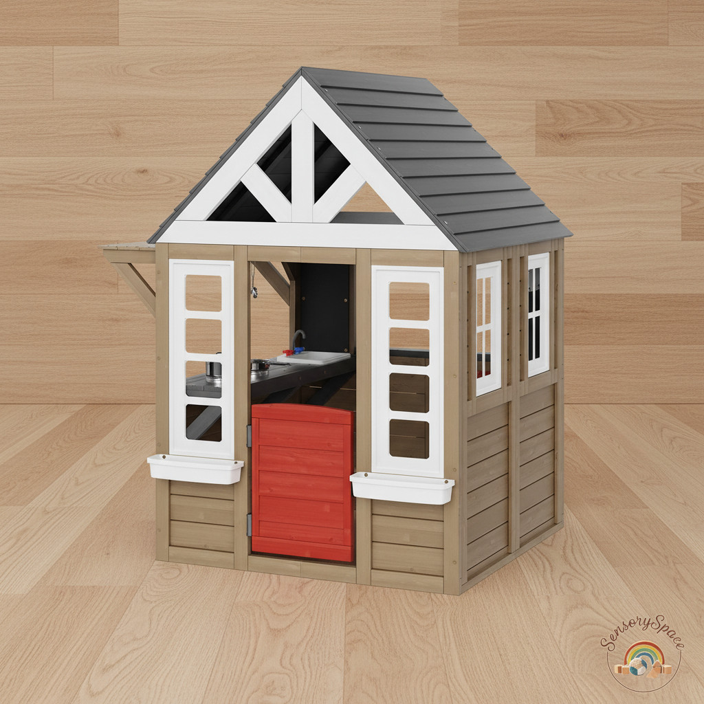Outdoor Kids Cedar Wooden Playhouse Cottage w/ Kitchen Play Set - Free Shipping