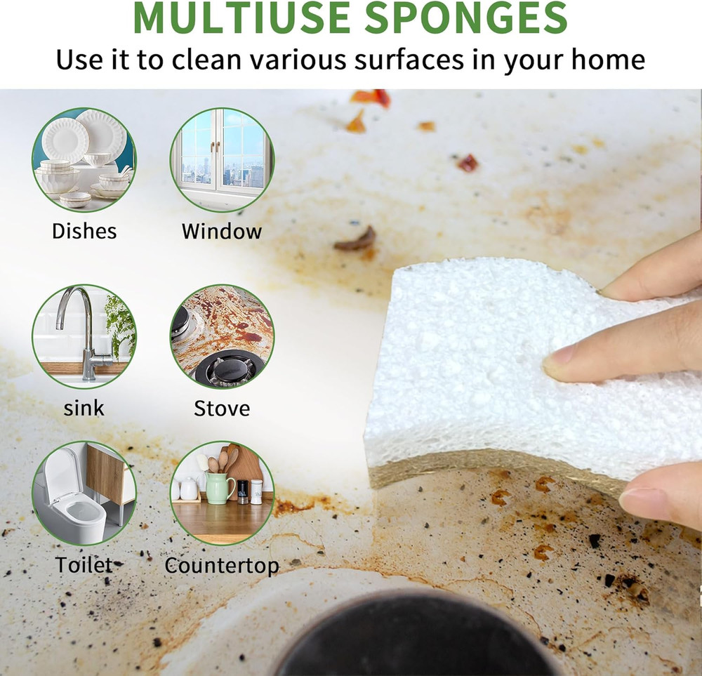 9 Pack Biodegradable Natural Kitchen Sponge - Compostable Cellulose and Coconut