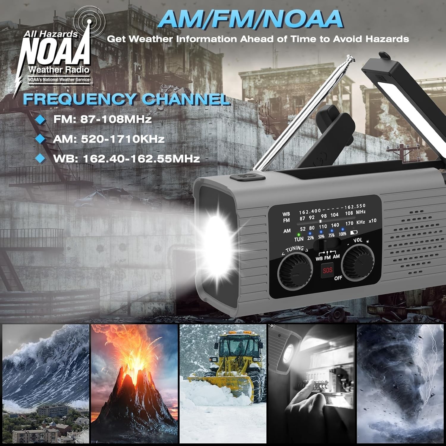 Emergency Radio 4000mAh Solar Hand Crank AM/FM/NOAA Portable Weather Radio with