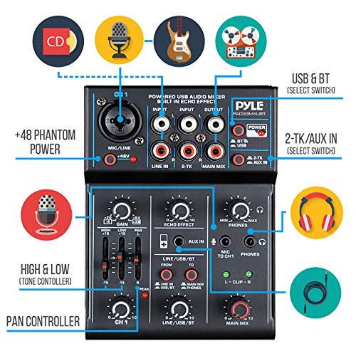 Pyle Professional Wireless 3-Channel DJ Mixer – Bluetooth, USB Interface