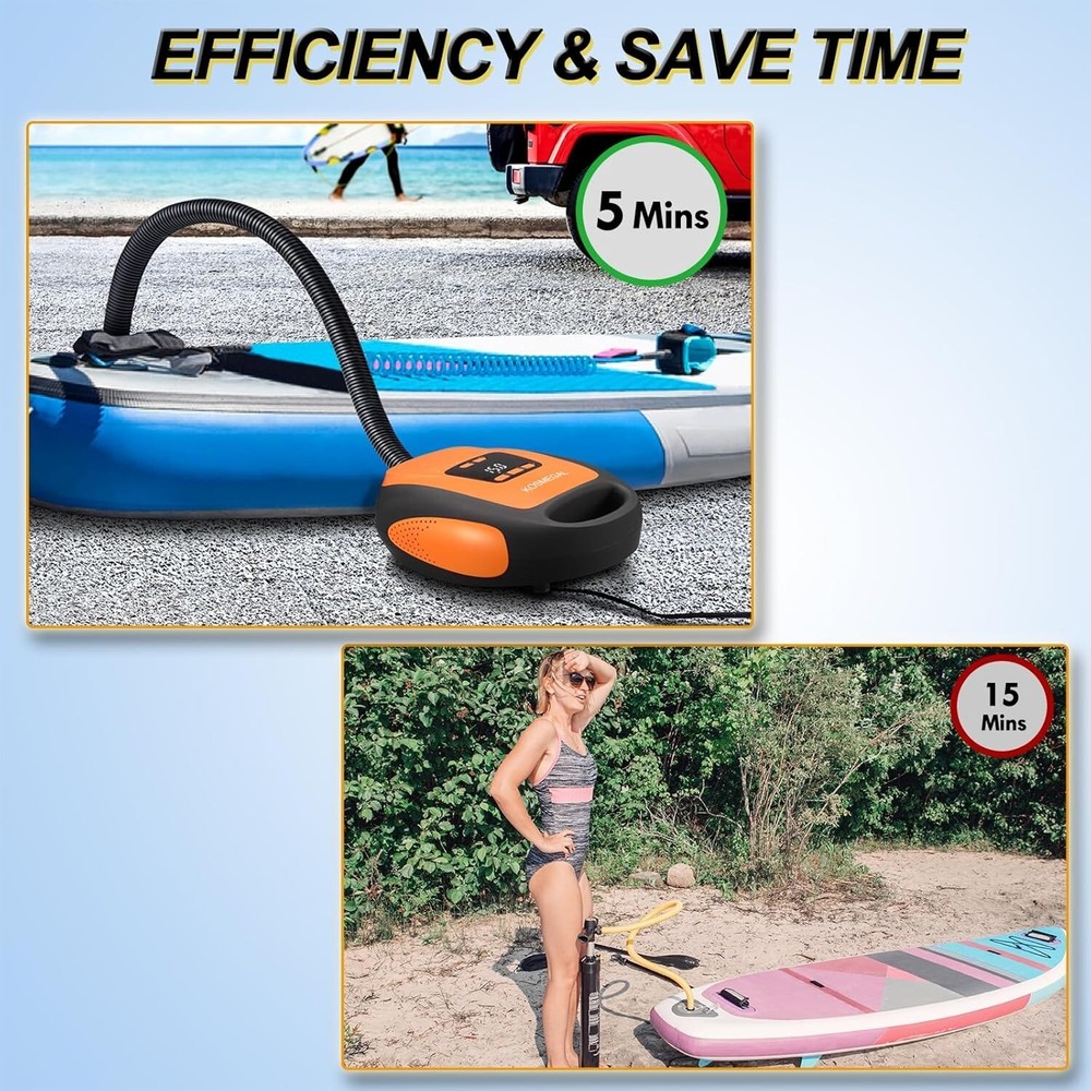 Intelligent Portable 20PSI SUP Air Pump with Flashlight & Deflation Function