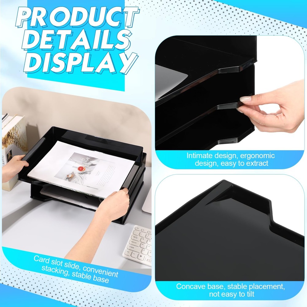 4 Pcs Stackable Letter Tray Rectangular Plastic Desk Organizer 13 x 9.5 x 2.6...