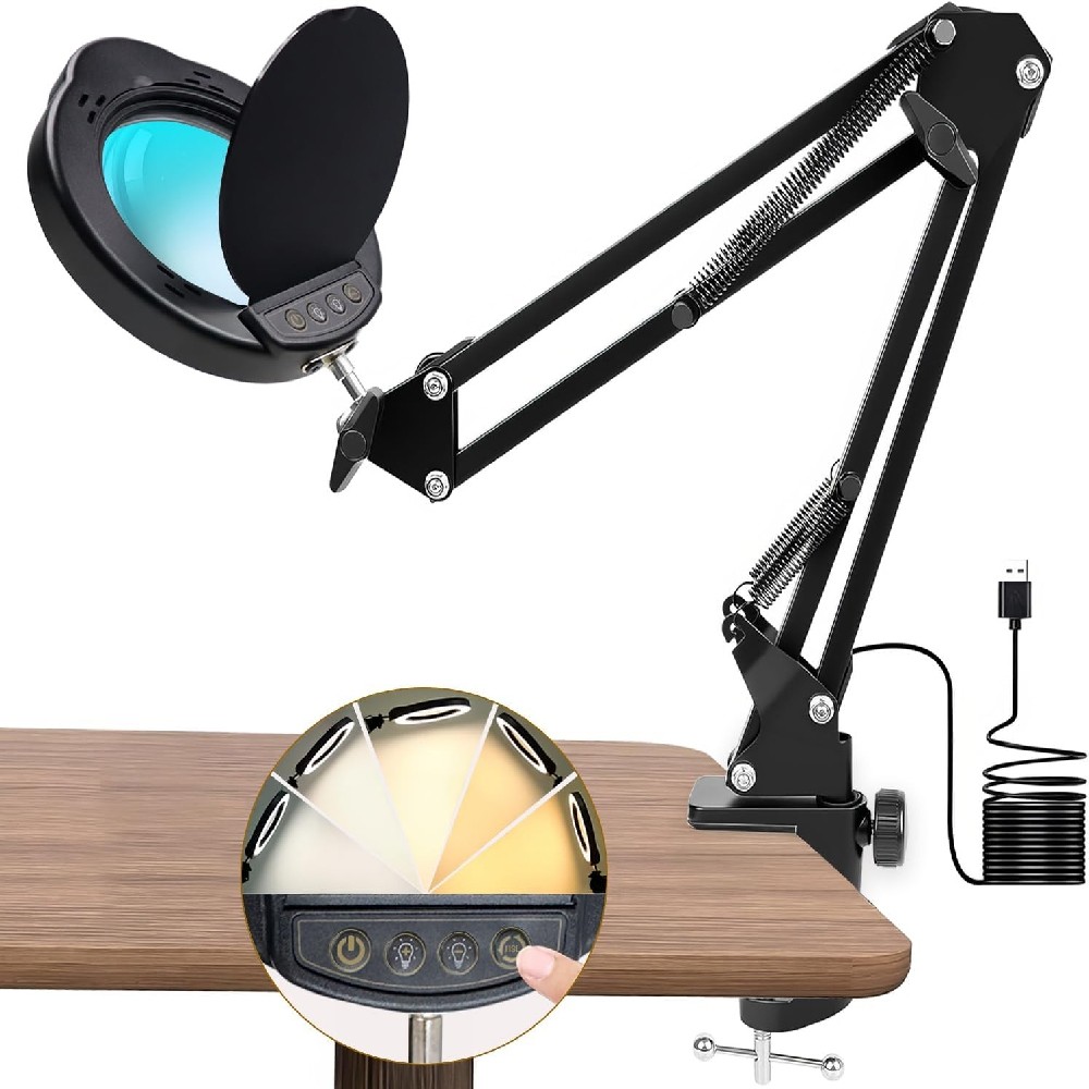 15X Magnifying Glass Desk Light Magnifier LED Lamp Reading Lamp With Lid + Clamp