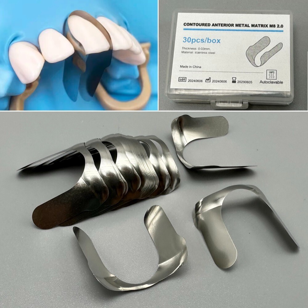 30Pcs Dental Matrix Contoured Anterior Metal Matrix M8 Twin Anterior Matrices