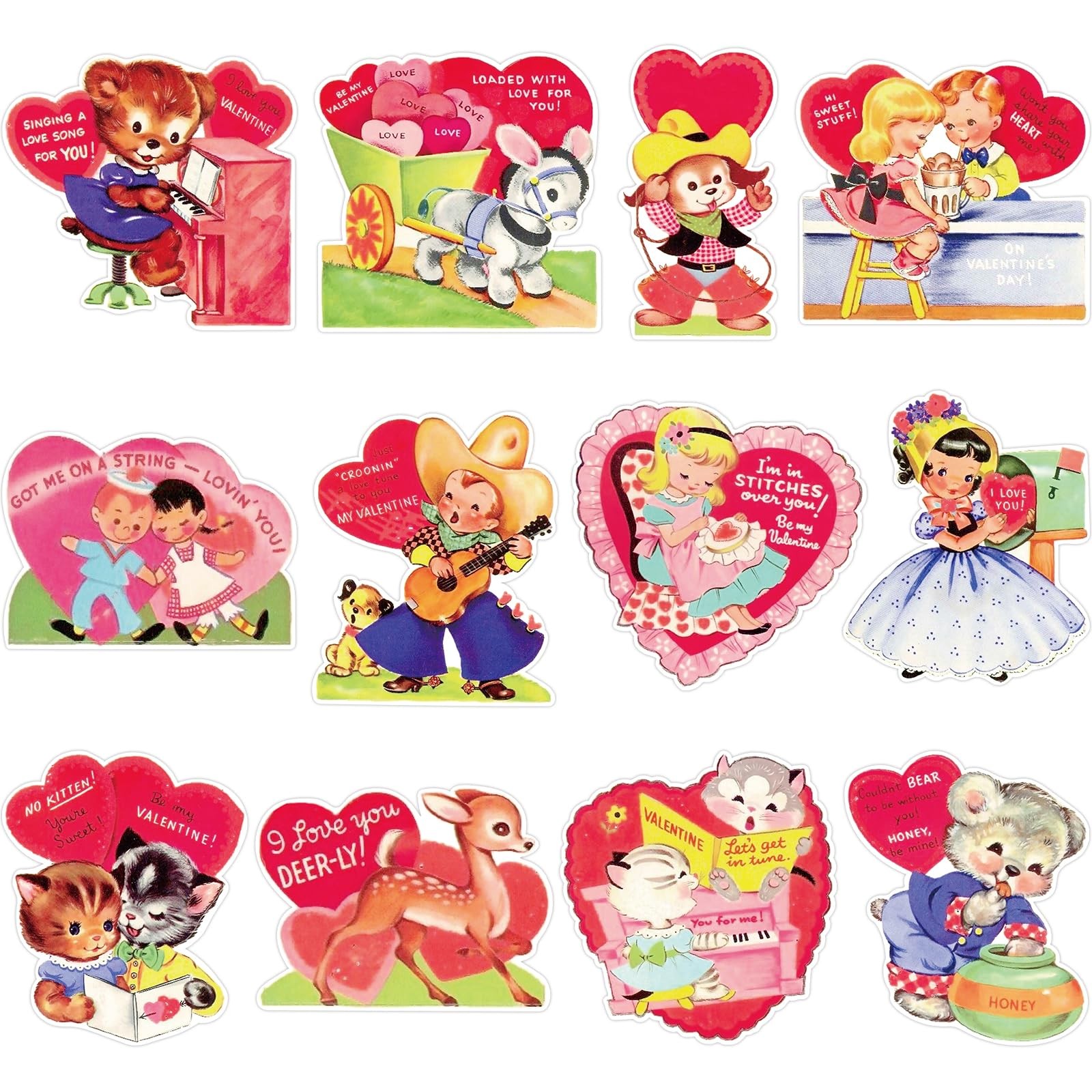 Vintage Valentine's Day Cutouts Retro 48 PCS Cardboard Hearts Classroom Decor!
