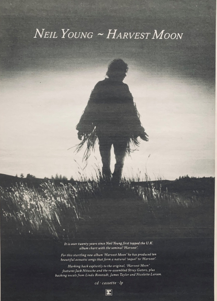 NEIL YOUNG 1992 original  POSTER ADVERT HARVEST MOON Reprise