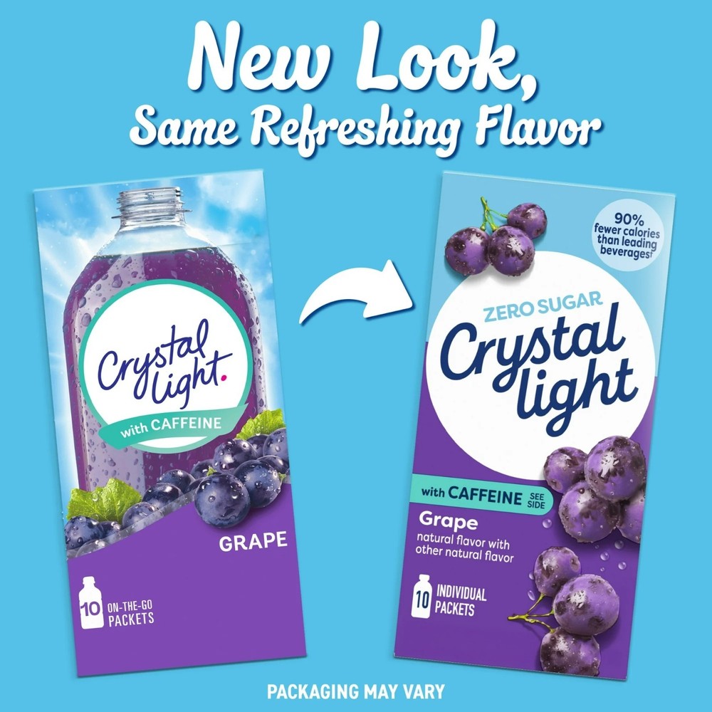 20 10-Packet Boxes Crystal Light Grape With Caffeine On The Go