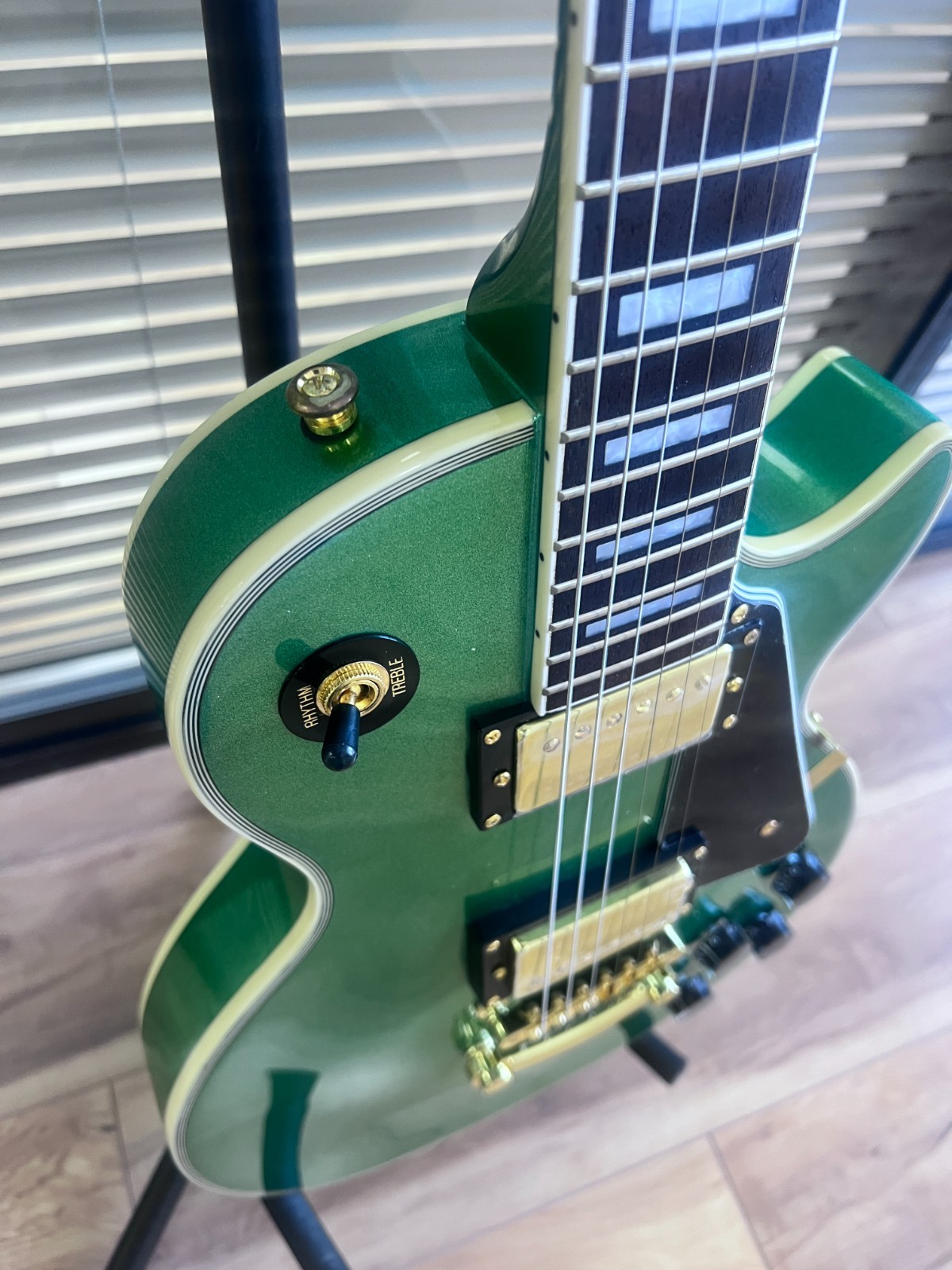 LP Custom Green Sparkle Electric Guitar Gold Hardware Fixed Bridge Ship US