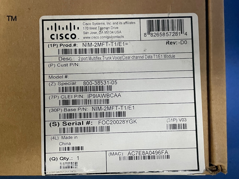 Cisco 2 port Multi-Flex Trunk Voice/Clear-Channel Data Module (NIM-2MFT-T1/E1 )
