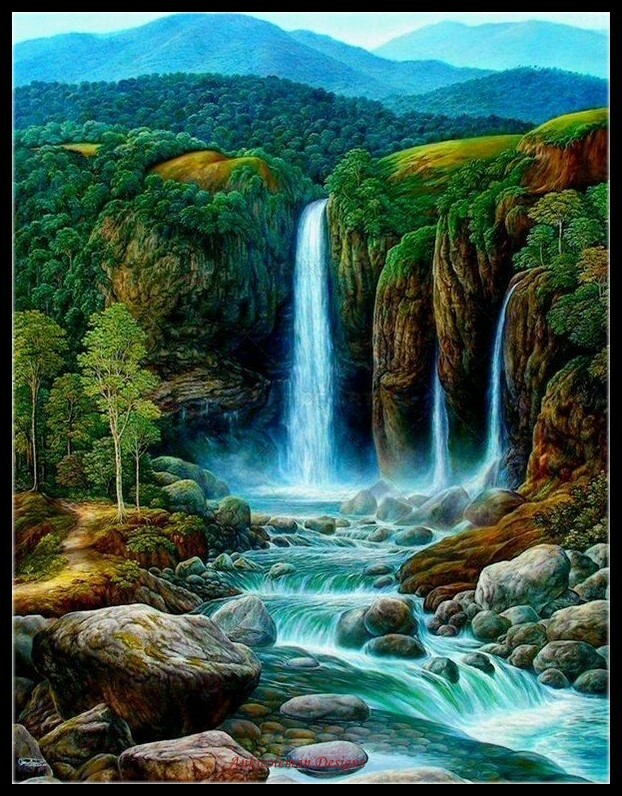 Chart Needlework Crafts DIY - Counted Cross Stitch Patterns - Mountain Falls