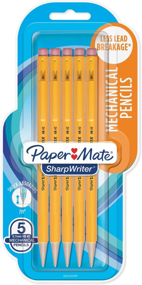 Papermate Sharpwriter Mechanical Pencil, Yellow, 5 Pencils per Pack (1 Pack)