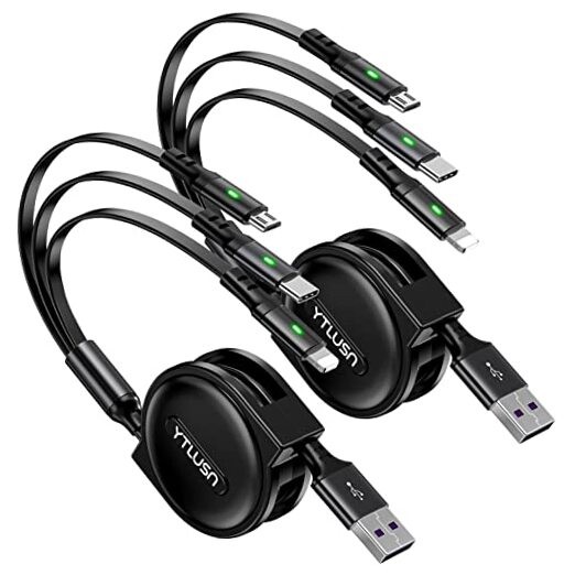 Coiled Multi Charging Cable 3A, 2Pack Retractable Lightning Cable, Multi Black