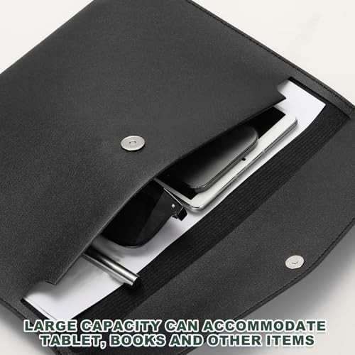 PU Leather A4 File Folder, Document Holder Filing Organizer Portfolio Black