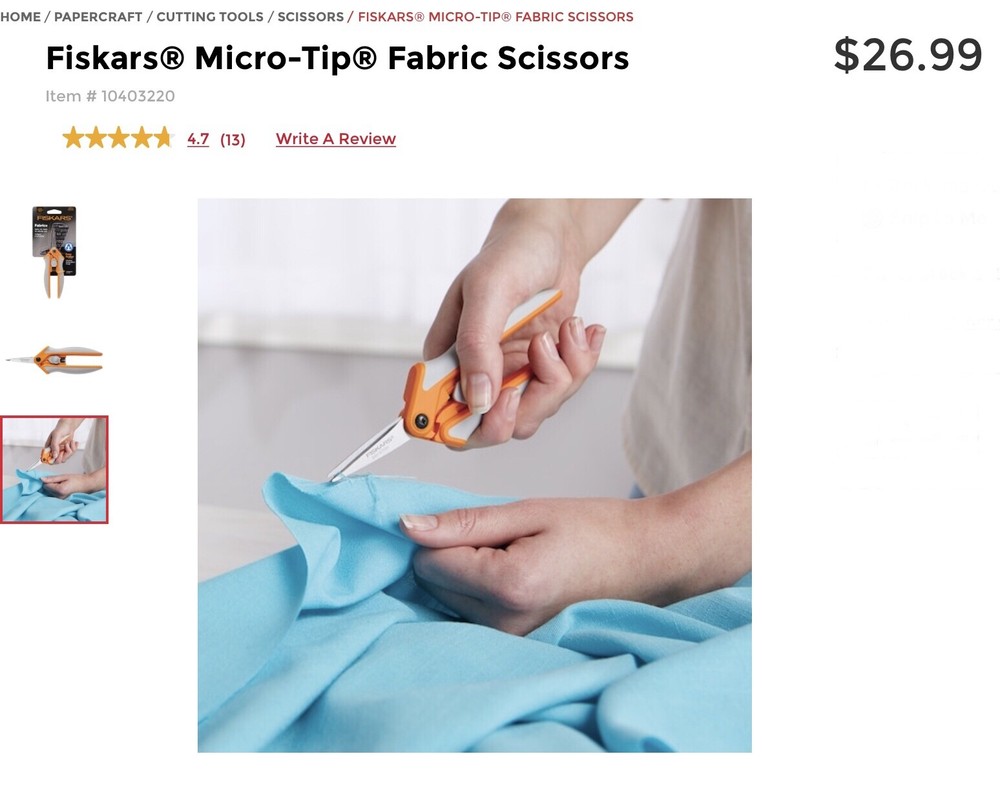 Fiskars Fabrics scissors Micro-tip blade for intricate cuts softgrip mask making