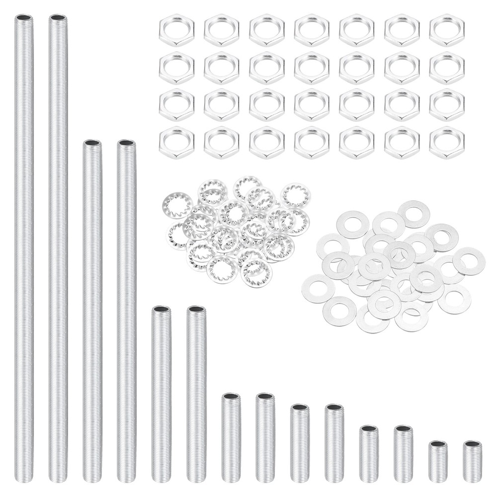 98Pcs 1/8IP Lamp Pipe Kit with Lock Nuts Washers for Assembly, Silver