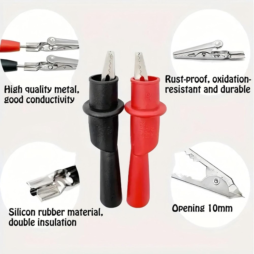 User-Friendly Push-On Alligator Clips with Gold-Probes - 2 Pcs Multimeter Set