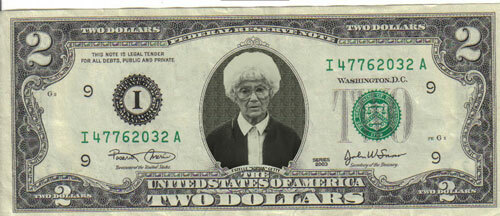 Golden Girls Estelle "Sophia" Getty $2 Dollar bill Mint real