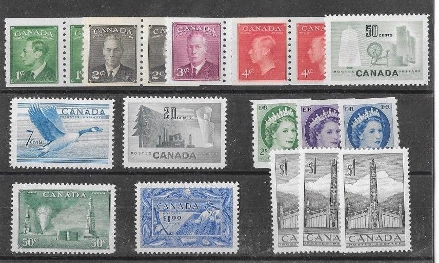 CANADA 1950'S  SCOTT 302//411 MNH GROUP.