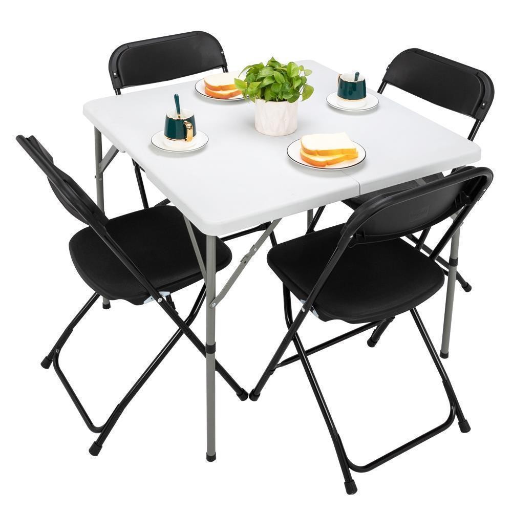 34" White Square Table Camping Hiking Picnic Plastic Game Tables Folding Storage