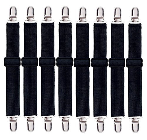 8 Pack Adjustable Sheet Clips, Bed Sheet Holder Straps Bed Fitted Sheet Black