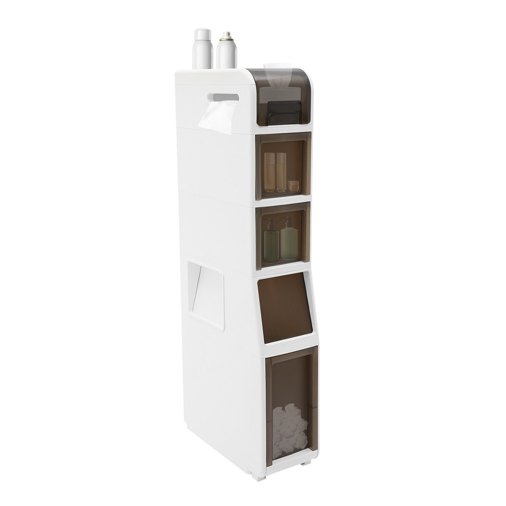 5 Tiers White Bathroom Floor Cabinet Rectangular Storage Cabinet With Drawers