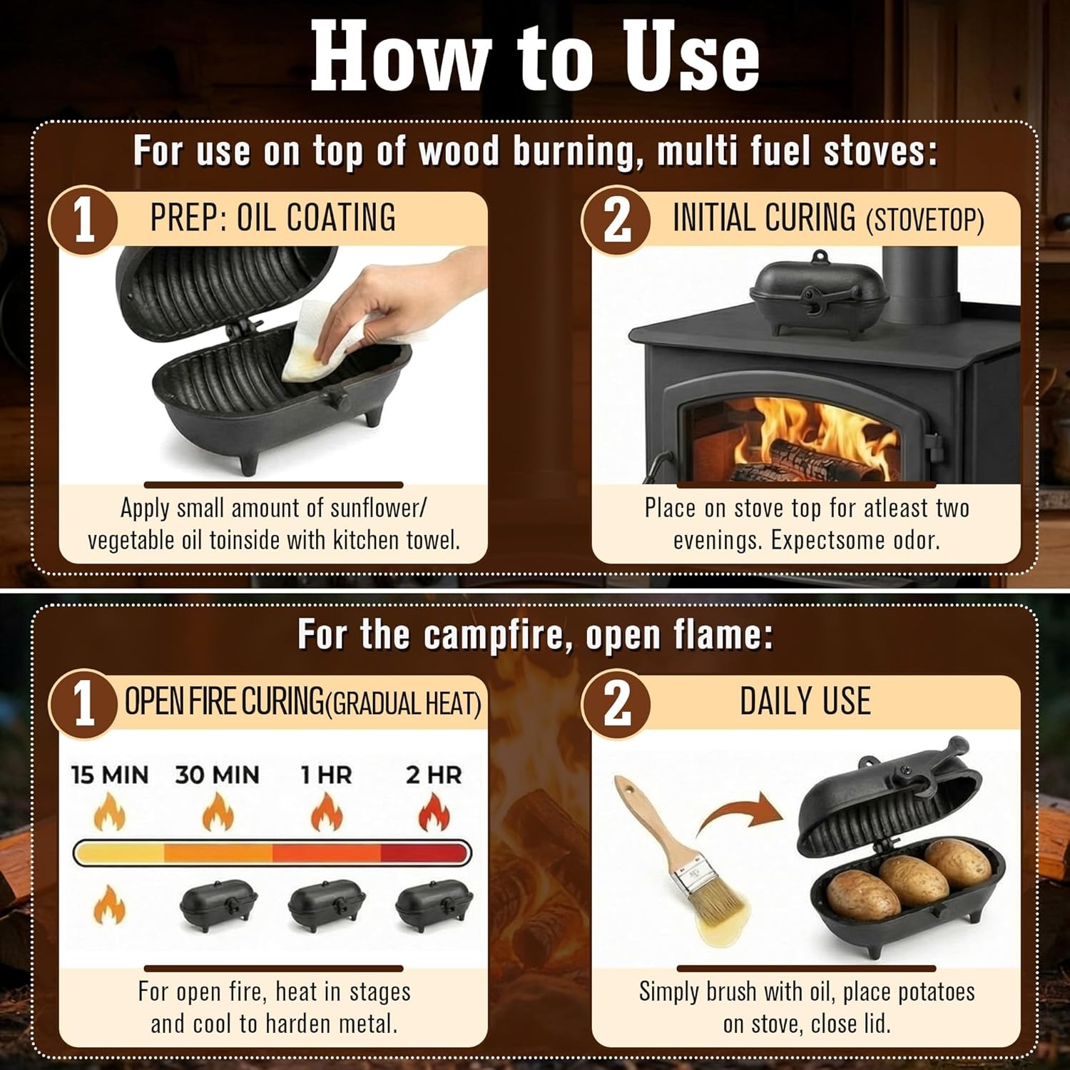 Cast Iron Baked Potato Cooker Latch Cast Iron Potato Roaster for Wood Burners