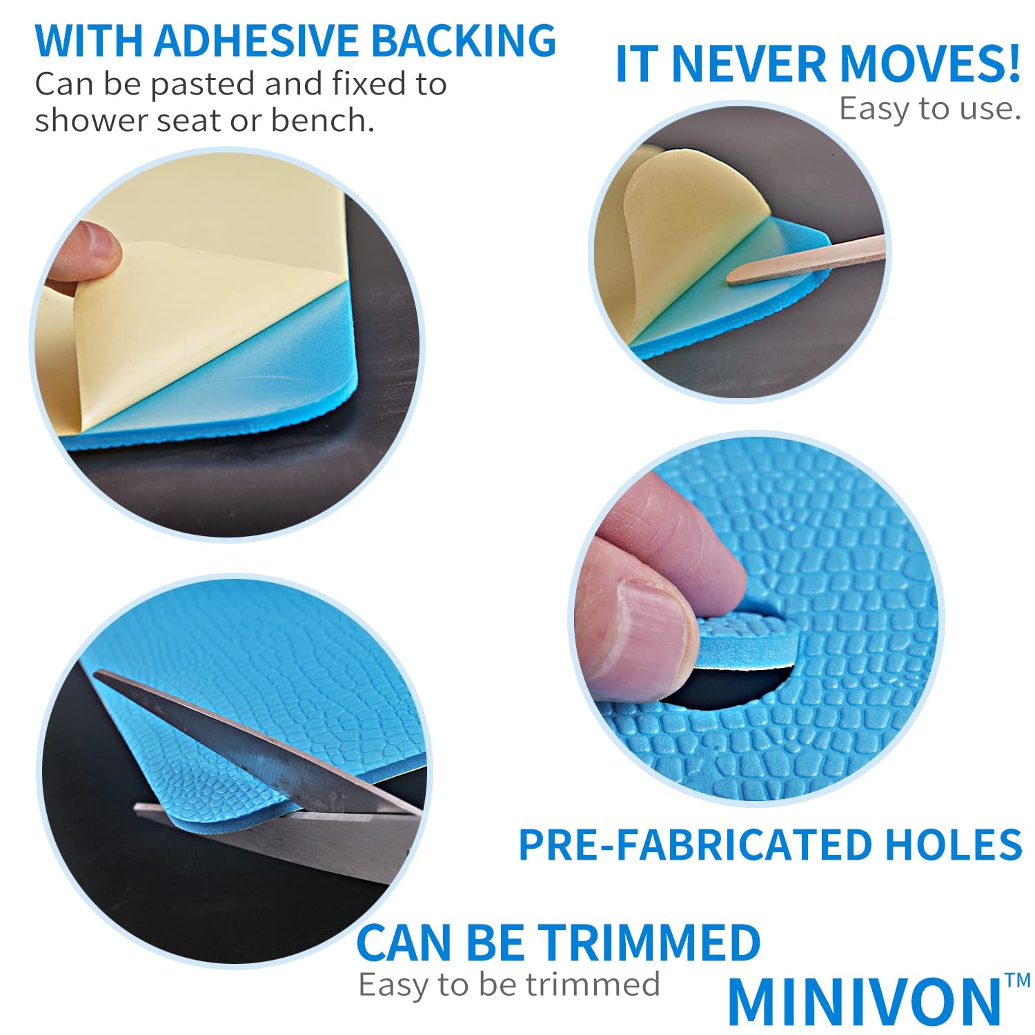 MINIVON Bath Chair Pad with Adhesive Backing Non Slip Shower 15 x 12 inches