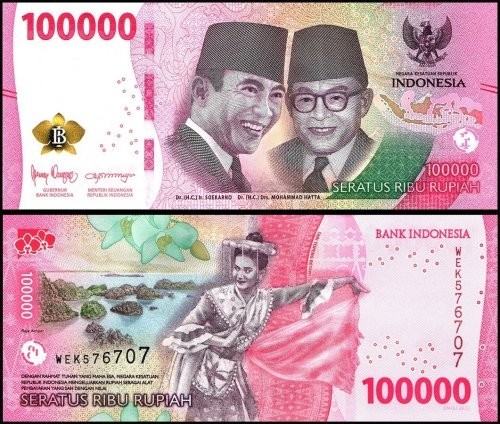 INDONESIAN RUPIAH 100,000 X 100 = 10 Million (5,000,000) IDR UNC INDONESIA