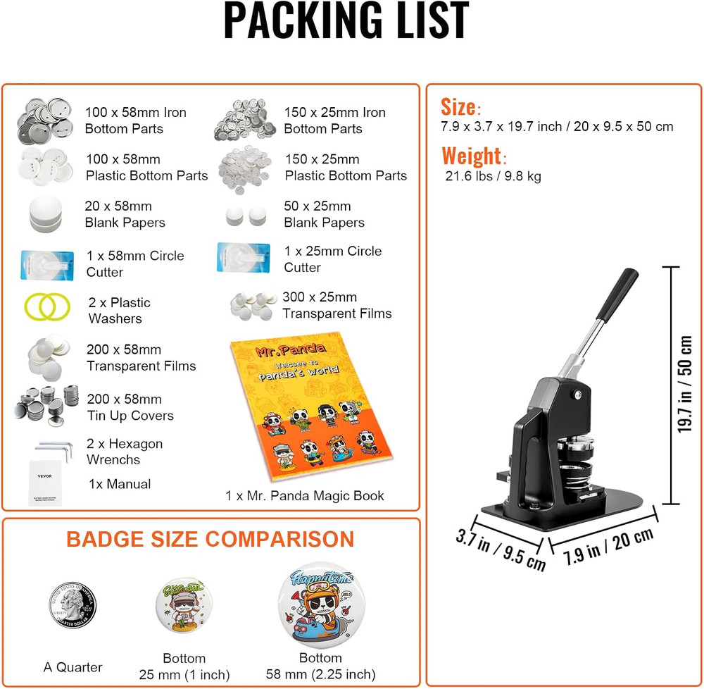 Button Maker Machine, Multiple Sizes 1+2.25 Inch Badge Punch Press Kit, Children