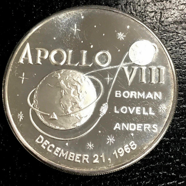 APOLLO 8 SILVER PLATE PROOF COMMEMORATIVE BORMAN LOVELL ANDERS DEEP MIRROR