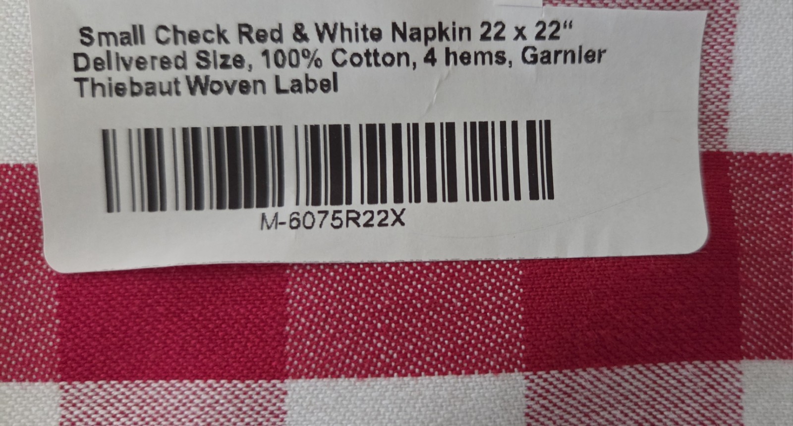 8 Buffalo Plaid Red/White Luxury Napkins 100% Cotton Garnier-Thiebaut 22x22 NWOT
