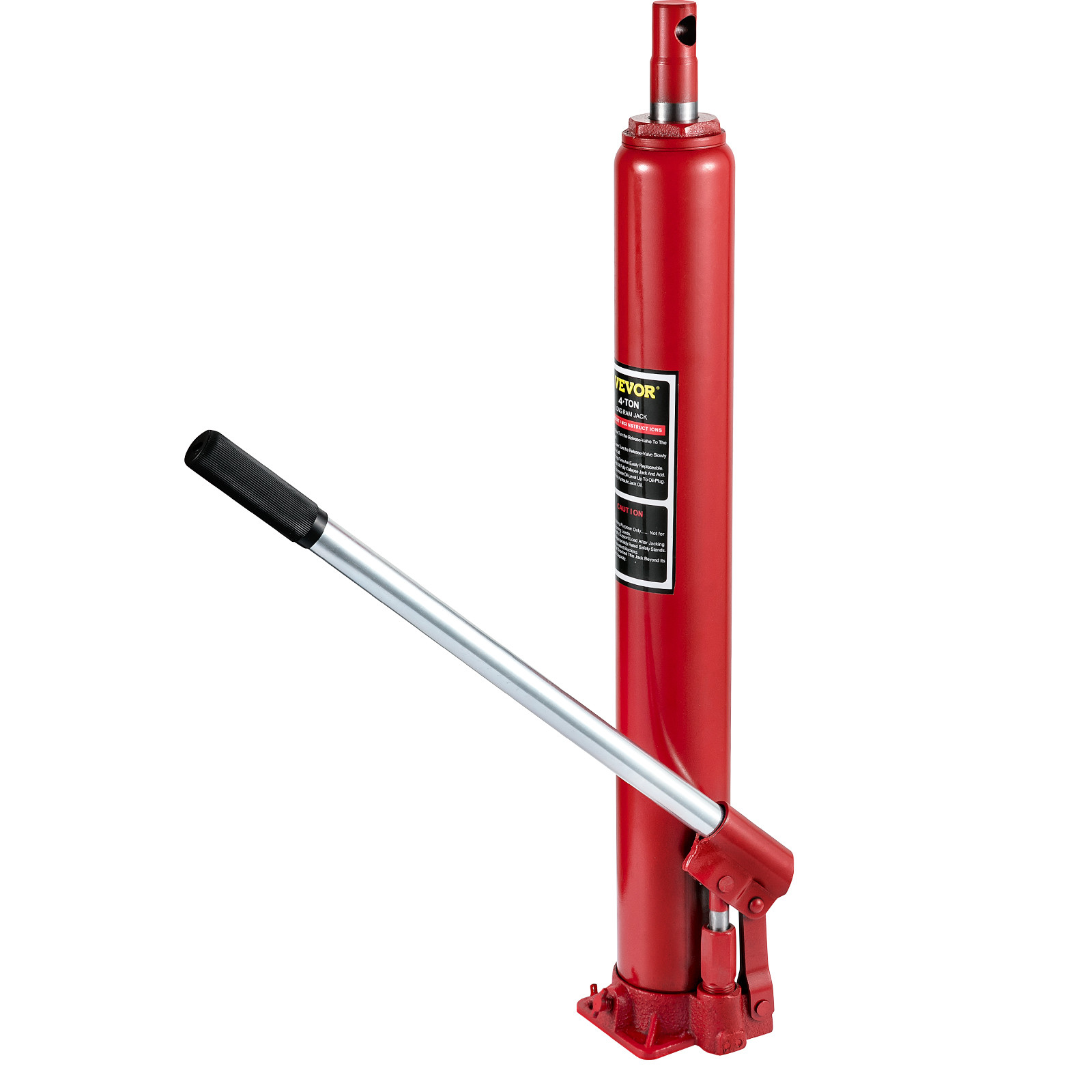 Red 4 Ton Hydraulic Long Ram Jack Flat Base Manual Engine Hoist Cherry Picker