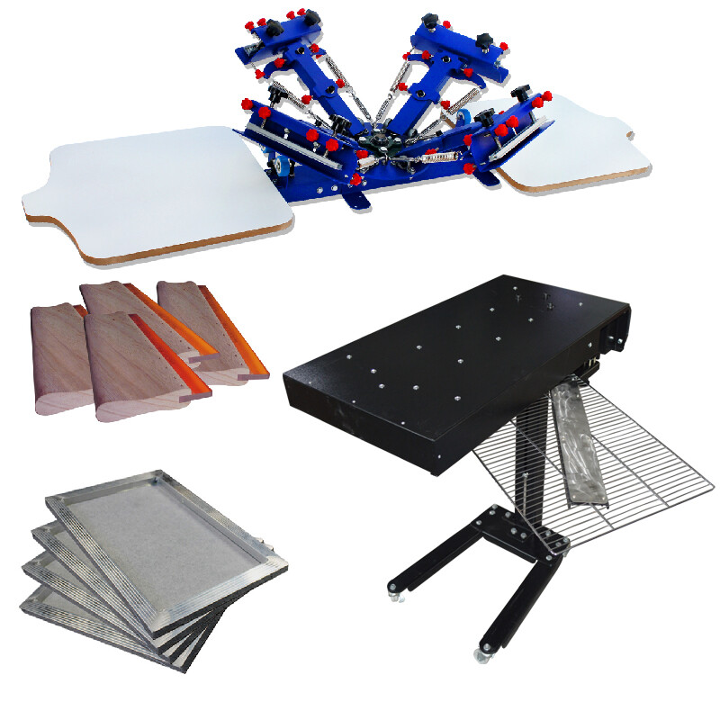 4 Color 2 Station Screen Printer Adjustable Press with Flash Dryer Kit