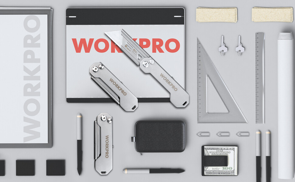 WORKPRO 3-Pack Folding Utility Knife Set EDC Knife Quick Change Blade Pocket